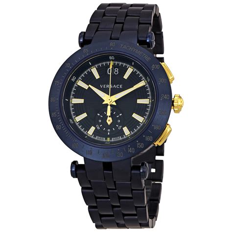 versace v race black dial men's navy steel watch|Versace V.